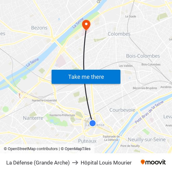 La Défense (Grande Arche) to Hôpital Louis Mourier map