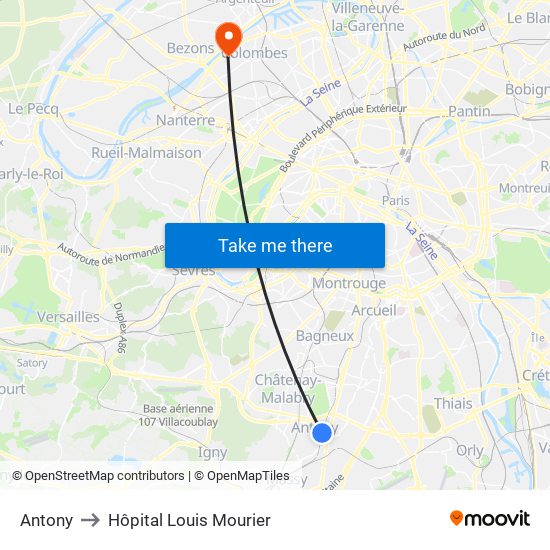 Antony to Hôpital Louis Mourier map