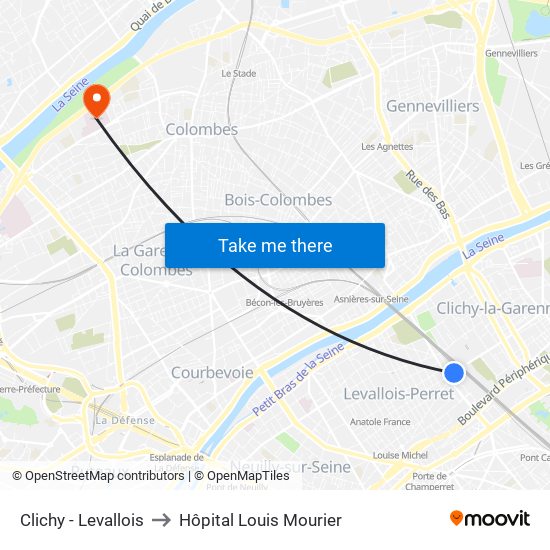 Clichy - Levallois to Hôpital Louis Mourier map