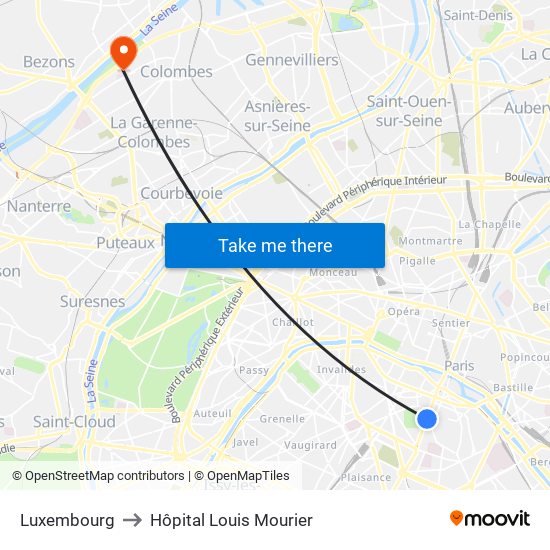Luxembourg to Hôpital Louis Mourier map