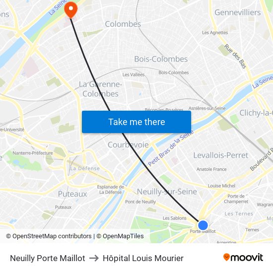 Neuilly Porte Maillot to Hôpital Louis Mourier map