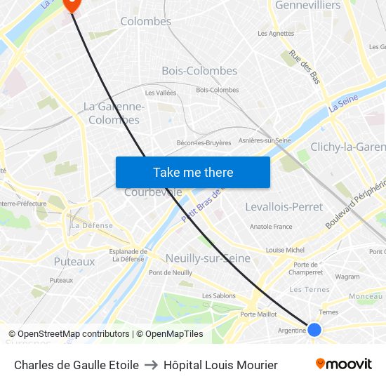 Charles de Gaulle Etoile to Hôpital Louis Mourier map