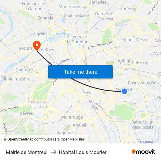 Mairie de Montreuil to Hôpital Louis Mourier map
