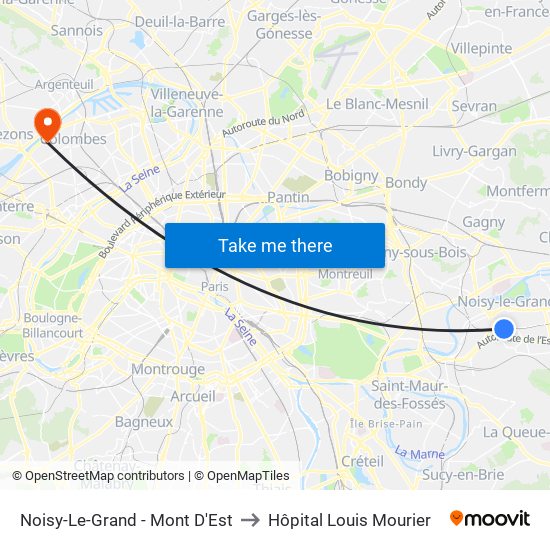 Noisy-Le-Grand - Mont D'Est to Hôpital Louis Mourier map