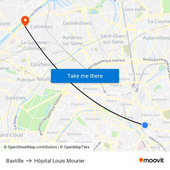Bastille to Hôpital Louis Mourier map