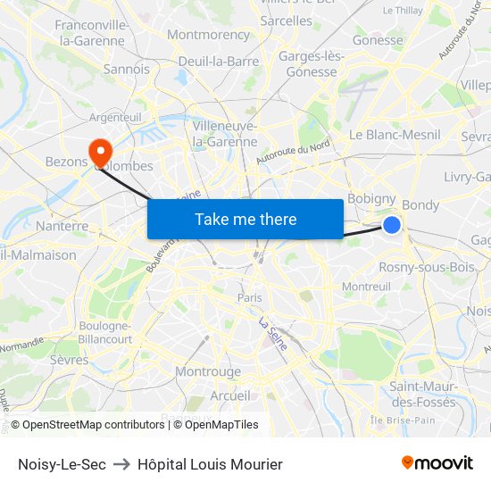 Noisy-Le-Sec to Hôpital Louis Mourier map