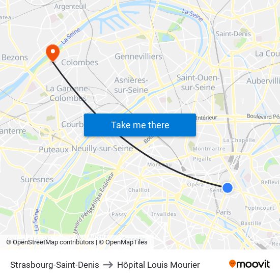 Strasbourg-Saint-Denis to Hôpital Louis Mourier map