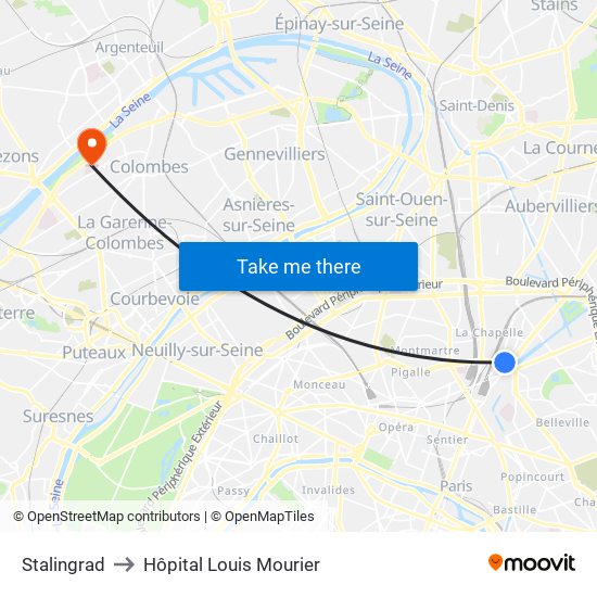 Stalingrad to Hôpital Louis Mourier map