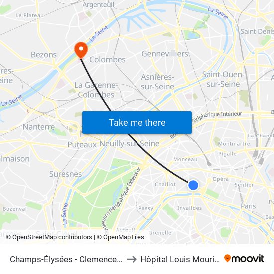 Champs-Élysées - Clemenceau to Hôpital Louis Mourier map