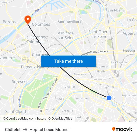 Châtelet to Hôpital Louis Mourier map