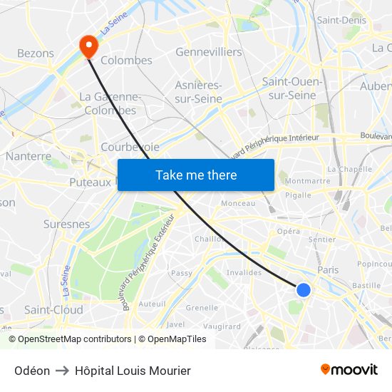Odéon to Hôpital Louis Mourier map
