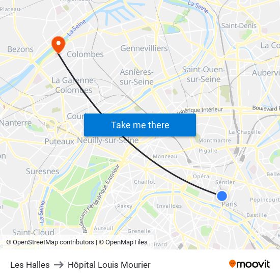 Les Halles to Hôpital Louis Mourier map
