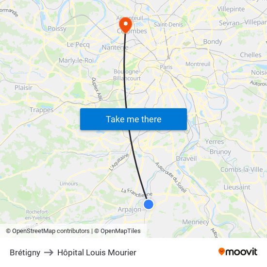 Brétigny to Hôpital Louis Mourier map