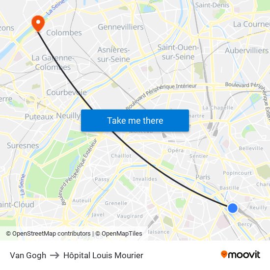 Van Gogh to Hôpital Louis Mourier map