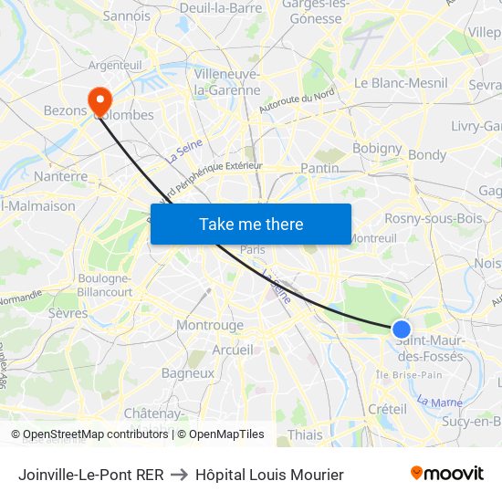 Joinville-Le-Pont RER to Hôpital Louis Mourier map