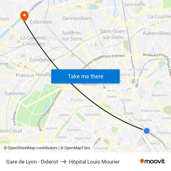Gare de Lyon - Diderot to Hôpital Louis Mourier map