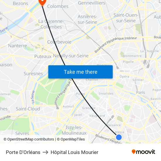 Porte D'Orléans to Hôpital Louis Mourier map
