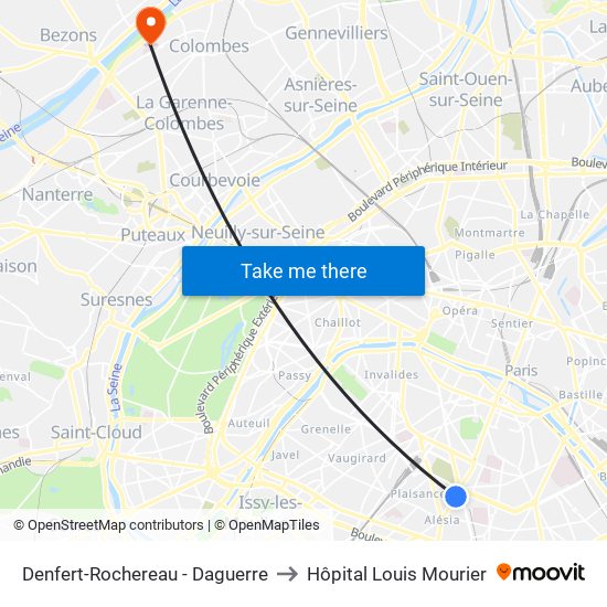 Denfert-Rochereau - Daguerre to Hôpital Louis Mourier map