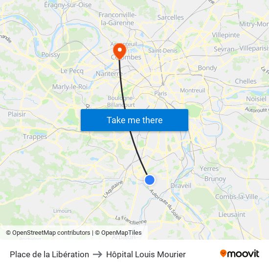 Place de la Libération to Hôpital Louis Mourier map