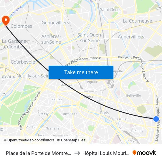 Place de la Porte de Montreuil to Hôpital Louis Mourier map