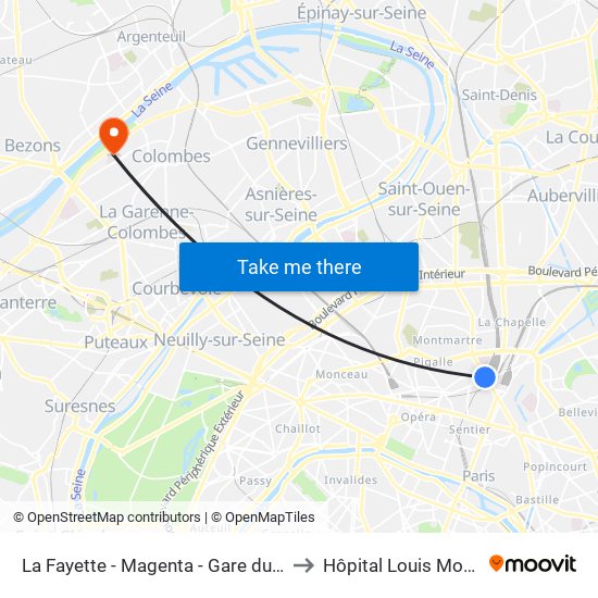 La Fayette - Magenta - Gare du Nord to Hôpital Louis Mourier map