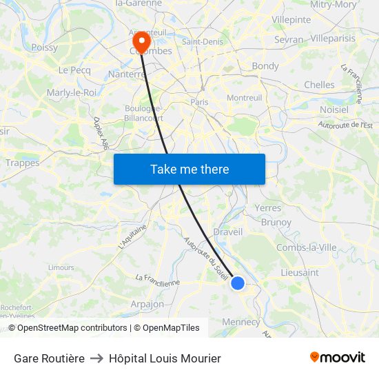 Gare Routière to Hôpital Louis Mourier map