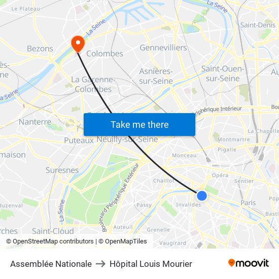 Assemblée Nationale to Hôpital Louis Mourier map