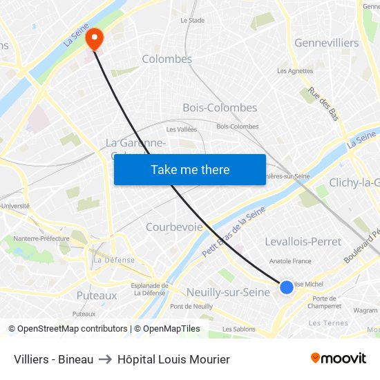 Villiers - Bineau to Hôpital Louis Mourier map