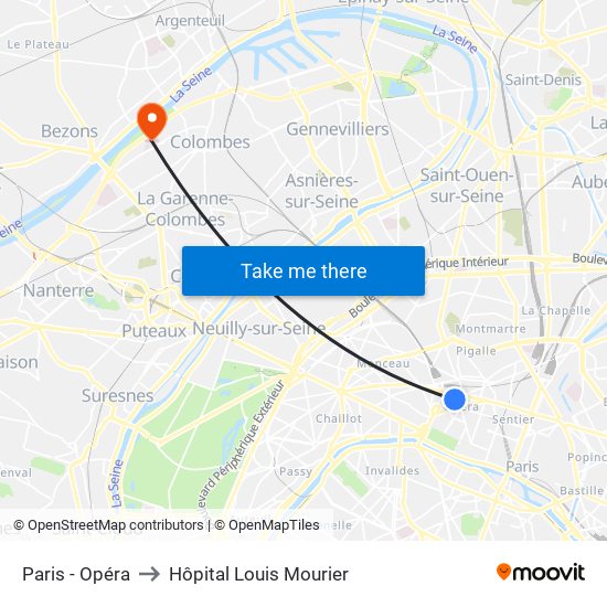 Paris - Opéra to Hôpital Louis Mourier map