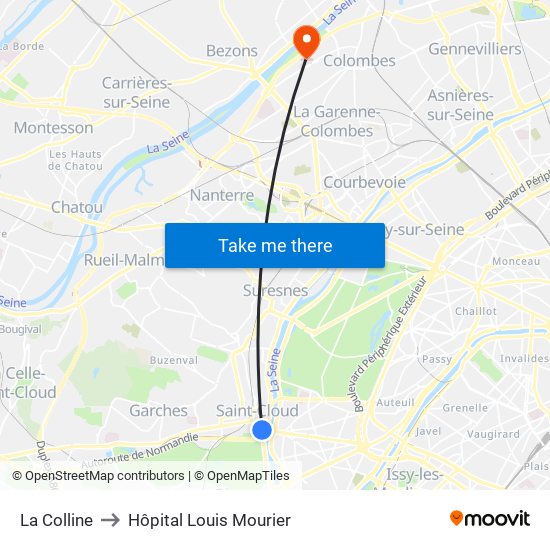 La Colline to Hôpital Louis Mourier map