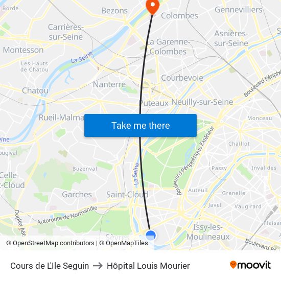 Cours de L'Ile Seguin to Hôpital Louis Mourier map
