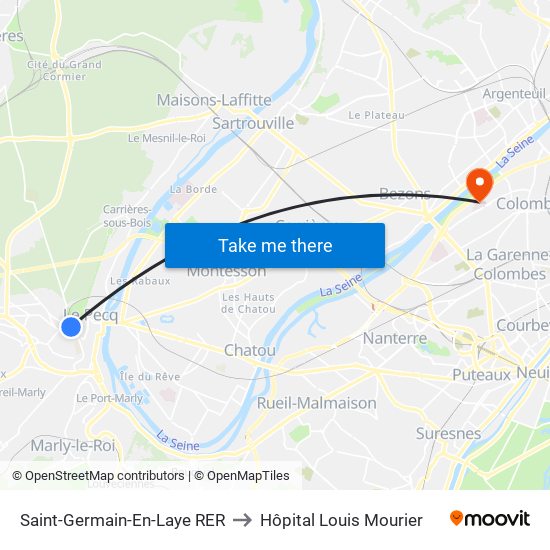 Saint-Germain-En-Laye RER to Hôpital Louis Mourier map