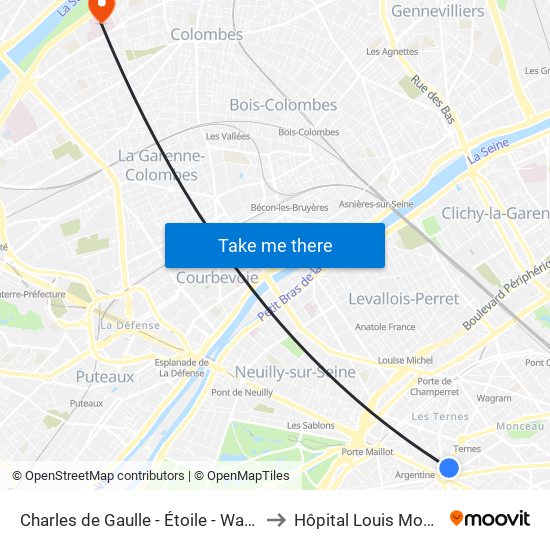 Charles de Gaulle - Étoile - Wagram to Hôpital Louis Mourier map