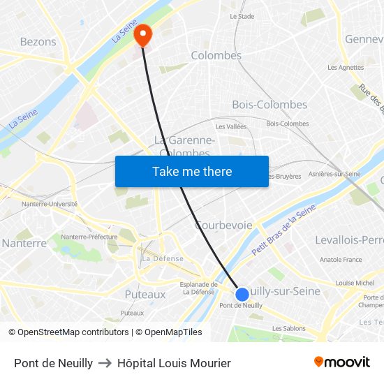 Pont de Neuilly to Hôpital Louis Mourier map