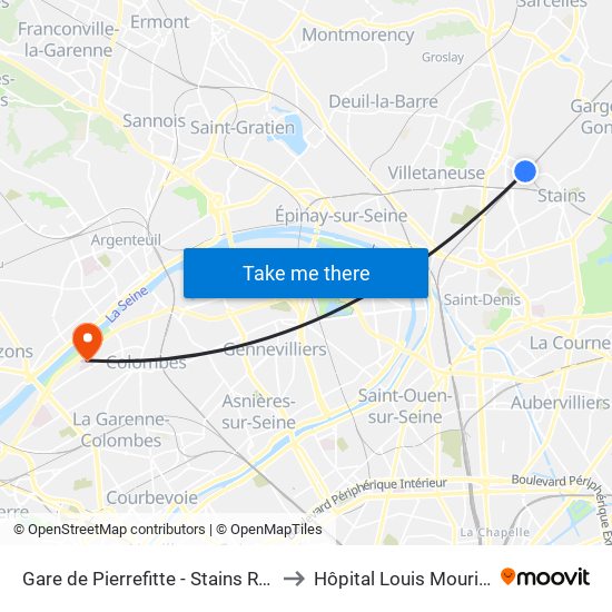 Gare de Pierrefitte - Stains RER to Hôpital Louis Mourier map