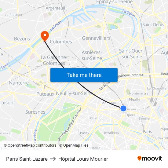 Paris Saint-Lazare to Hôpital Louis Mourier map