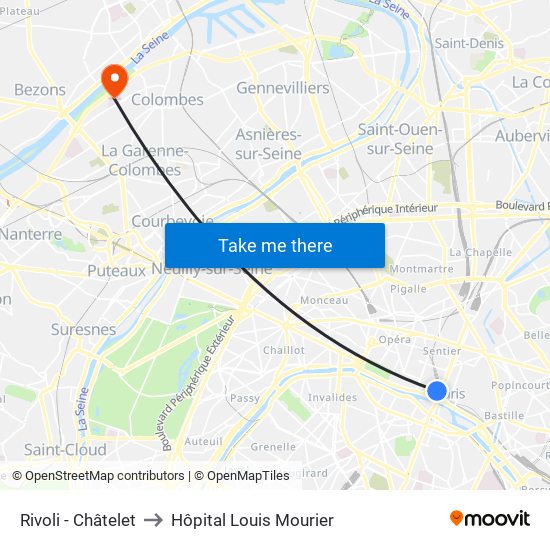 Rivoli - Châtelet to Hôpital Louis Mourier map