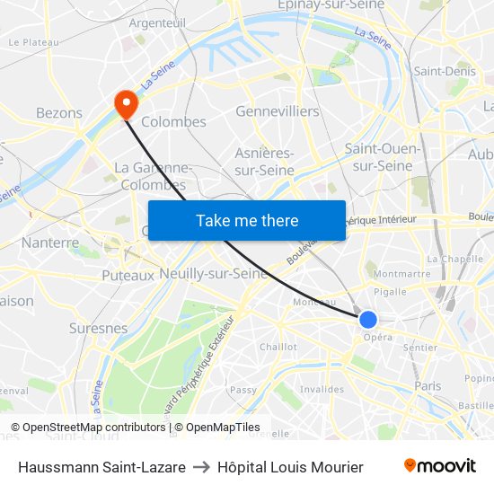 Haussmann Saint-Lazare to Hôpital Louis Mourier map