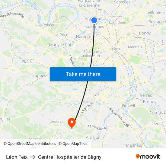 Léon Feix to Centre Hospitalier de Bligny map