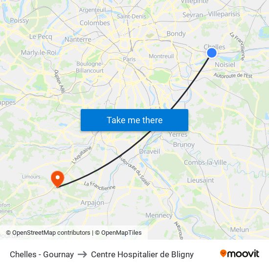 Chelles - Gournay to Centre Hospitalier de Bligny map