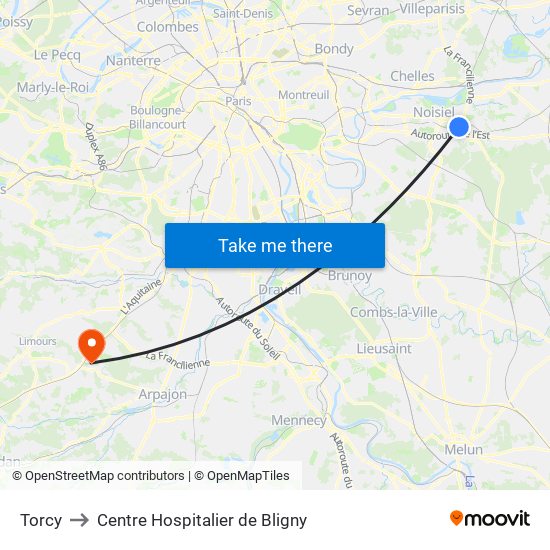 Torcy to Centre Hospitalier de Bligny map