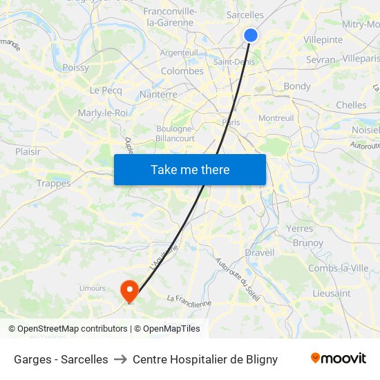 Garges - Sarcelles to Centre Hospitalier de Bligny map