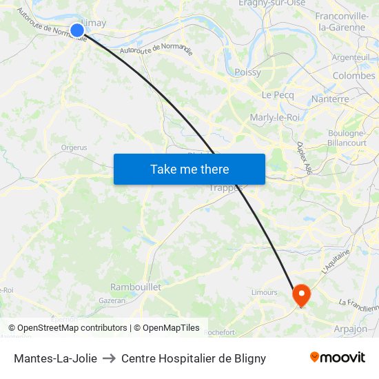 Mantes-La-Jolie to Centre Hospitalier de Bligny map