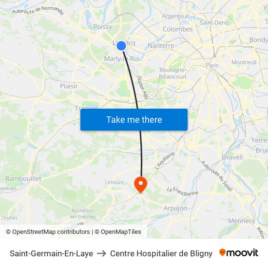 Saint-Germain-En-Laye to Centre Hospitalier de Bligny map