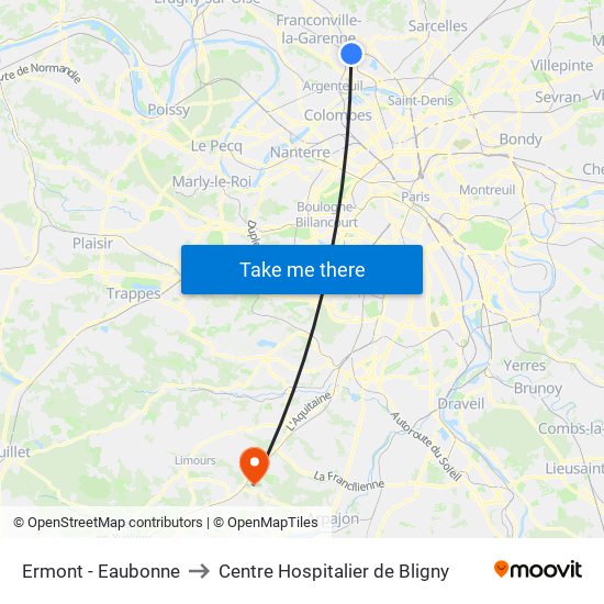 Ermont - Eaubonne to Centre Hospitalier de Bligny map