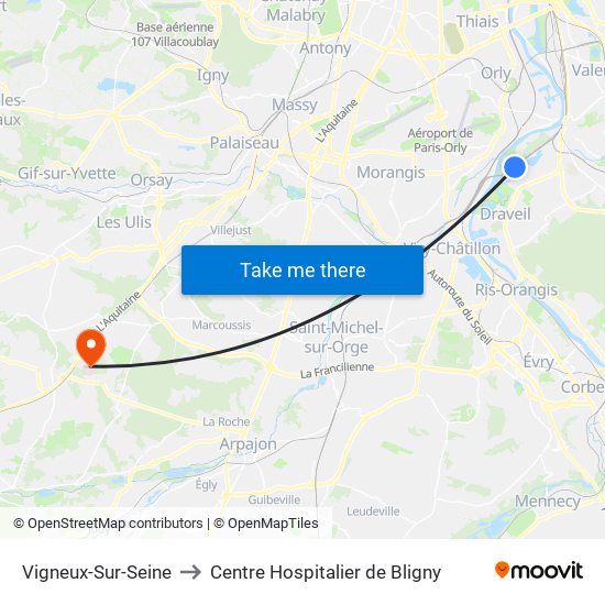 Vigneux-Sur-Seine to Centre Hospitalier de Bligny map