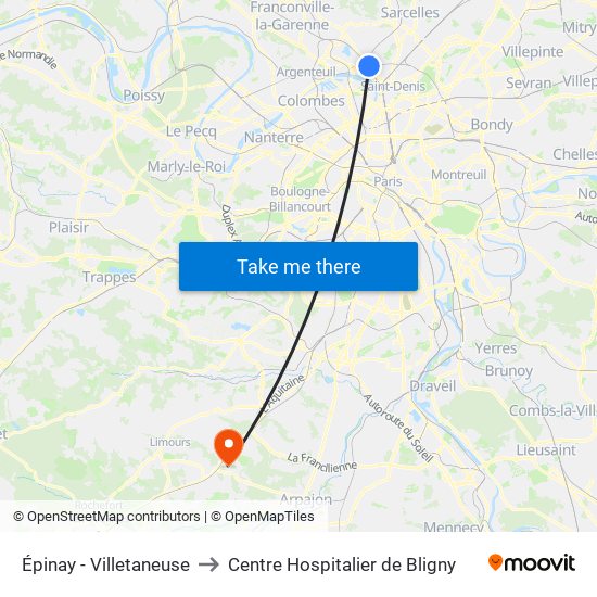 Épinay - Villetaneuse to Centre Hospitalier de Bligny map