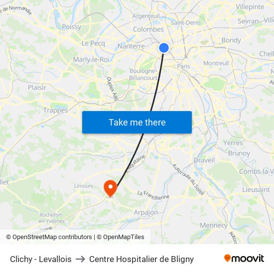 Clichy - Levallois to Centre Hospitalier de Bligny map