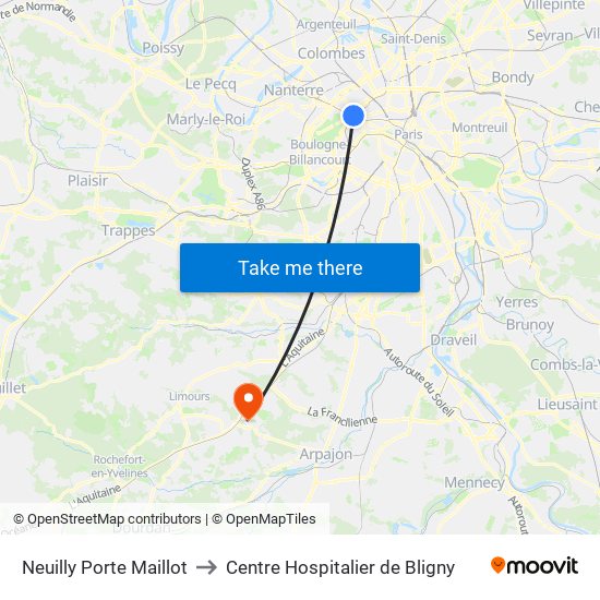 Neuilly Porte Maillot to Centre Hospitalier de Bligny map
