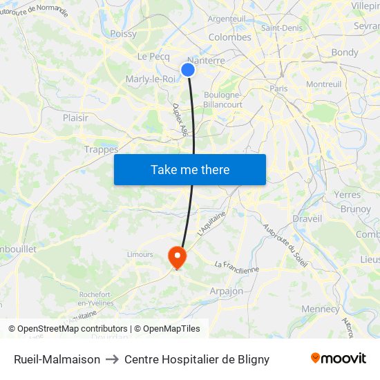 Rueil-Malmaison to Centre Hospitalier de Bligny map